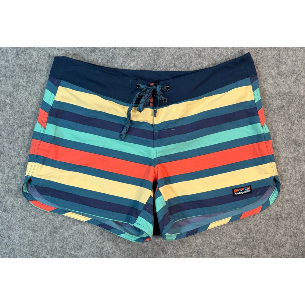 Patagonia Womens Striped Board Shorts Blue‎ Yellow Orange Size 4 Swim Trunks